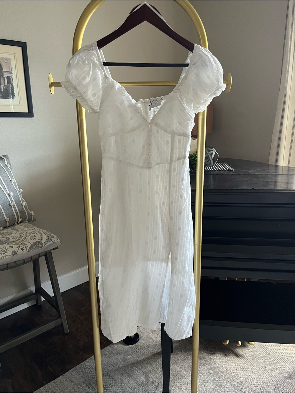 Hello Molly White Puff-Sleeve Midi Dress
